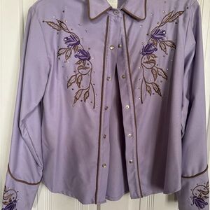 Embroidered Purple Button Down Shirt